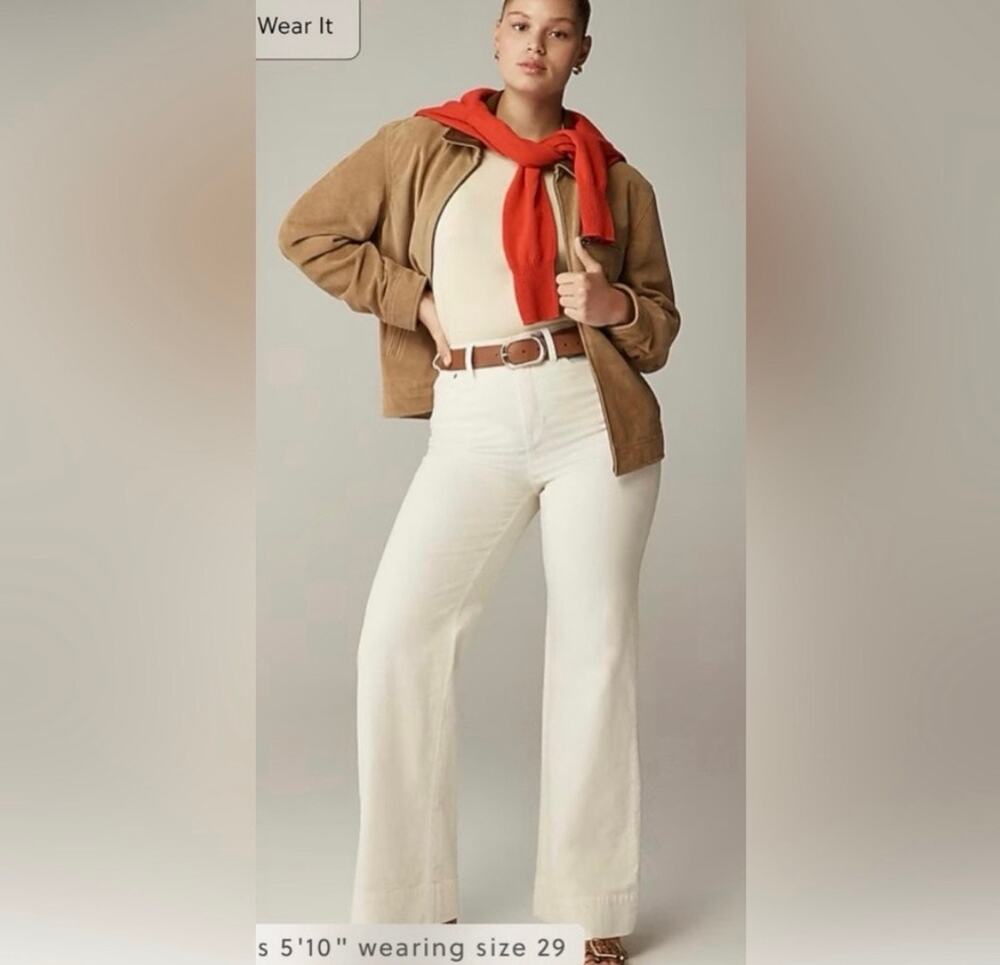 J. Crew Wide-Leg Corduroy Trouser in Ivory Size 29